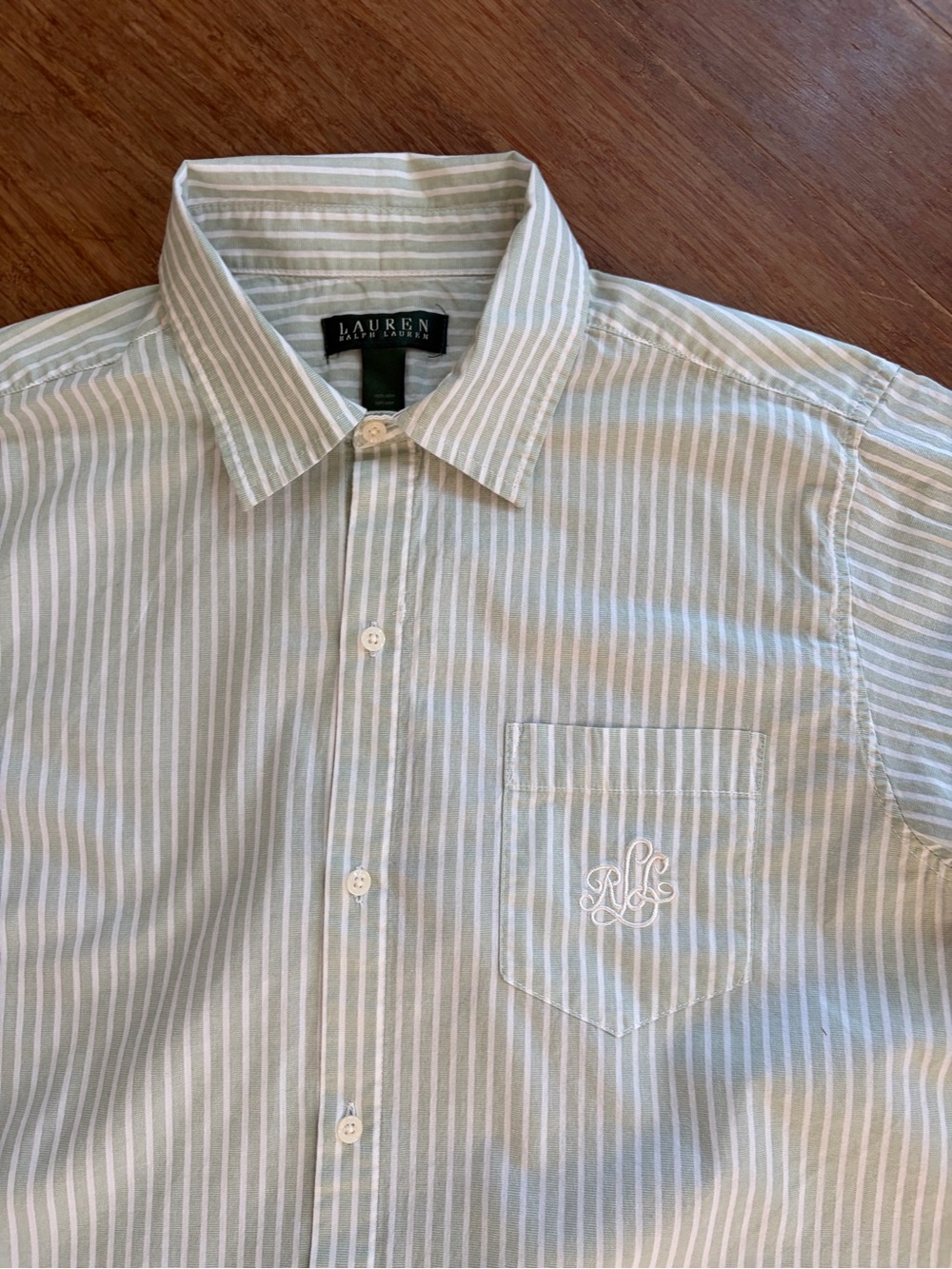 Ralph Lauren Green Label, Green/white striped Cotton Sleep Shirt, Sz M - Picture 2 of 7